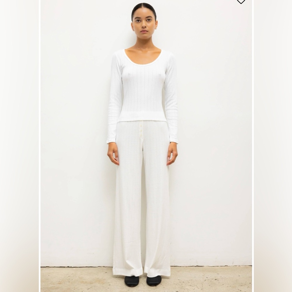 LESET White Pointelle Pants